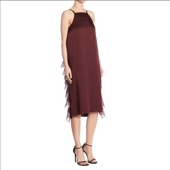 Elizabeth & James Loma Ruffle Midi Dress Burgundy Red Size 4 NWT Cocktail - Picture 3 of 8
